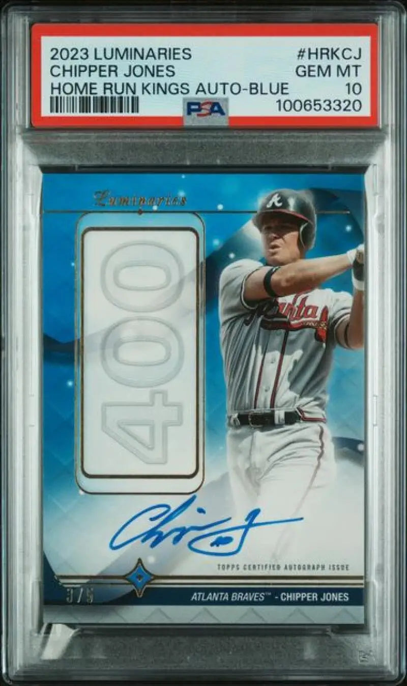 PSA 10 GEM MINT Chipper Jones Auto 3/5 Atlanta Braves Baseball Card with jersey number 400