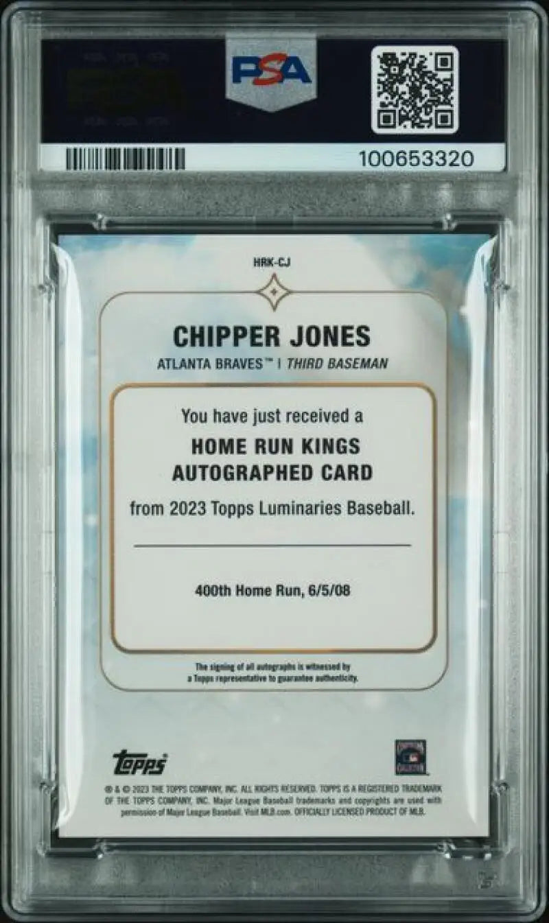 PSA-graded Chipper Jones autographed Home Run Kings card for Atlanta Braves, Gem Mint