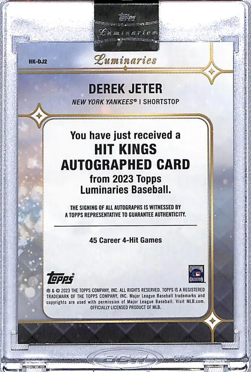 Back of 2023 Topps Luminaries Derek Jeter autographed baseball card New York Yankees