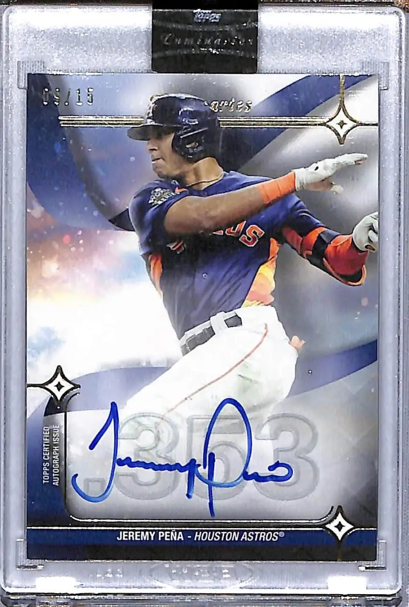 Signed 2023 Topps Luminaries Jeremy Pena Houston Astros baseball card in batting stance