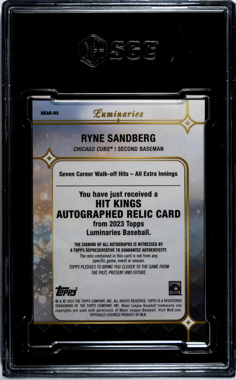 Ryne Sandberg SGC 9.5 Mint+ autographed relic baseball card in black case