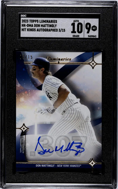 Graded Don Mattingly New York Yankees baseball card auto in protective case