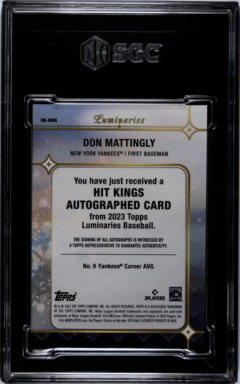 Graded Don Mattingly Baseball Card in black protective case from New York Yankees set