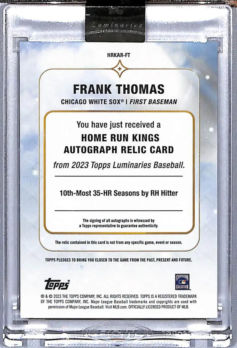 Baseball card relic placeholder for Frank Thomas Home Run Kings autograph from 2023 Topps