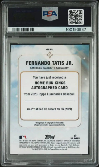 PSA-graded back of Fernando Tatis San Diego Padres Home Run Kings autographed card