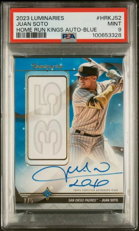 2023 Topps Luminaries #HRKJS2 Juan Soto PSA 9 MINT Auto 1/5 San Diego Padres Baseball Card  Image 1