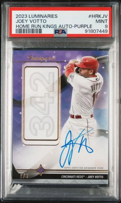 PSA-graded 2023 Luminaries Joey Votto Auto 1/3 Cincinnati Reds card with jersey patch