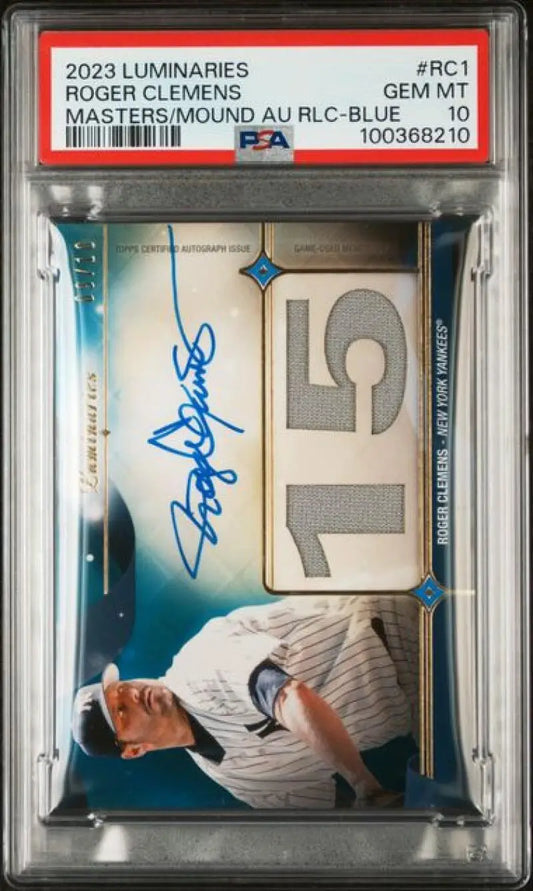 2023 Topps Luminaries #RC1 Roger Clemens PSA 10 GEM MINT MEM Auto 9/10 New York Yankees Baseball Card  Image 1