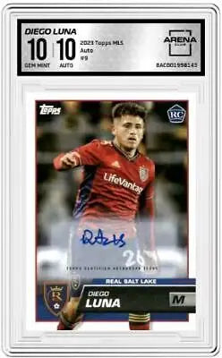 Graded Diego Luna soccer card from 2023 Topps MLS Auto Soccer Arena Club 10