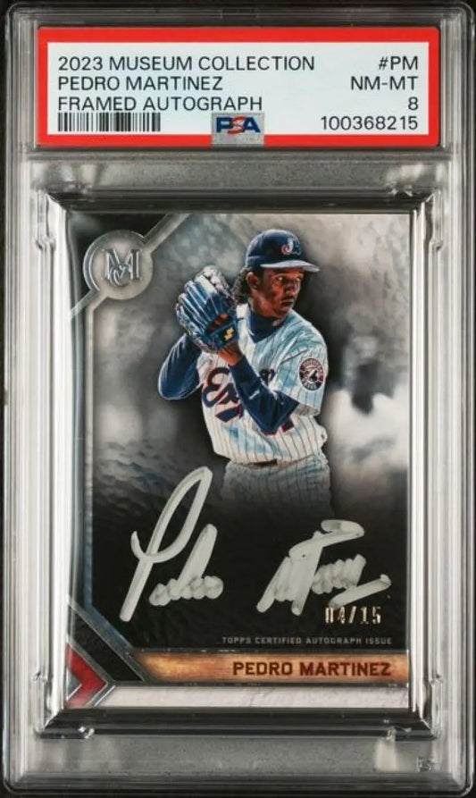 2023 Topps Museum Collection Framed Silver #MFA-PM Pedro Martinez PSA 8 NM-MT Auto 4/15 Montreal Expos Baseball Card Image 1