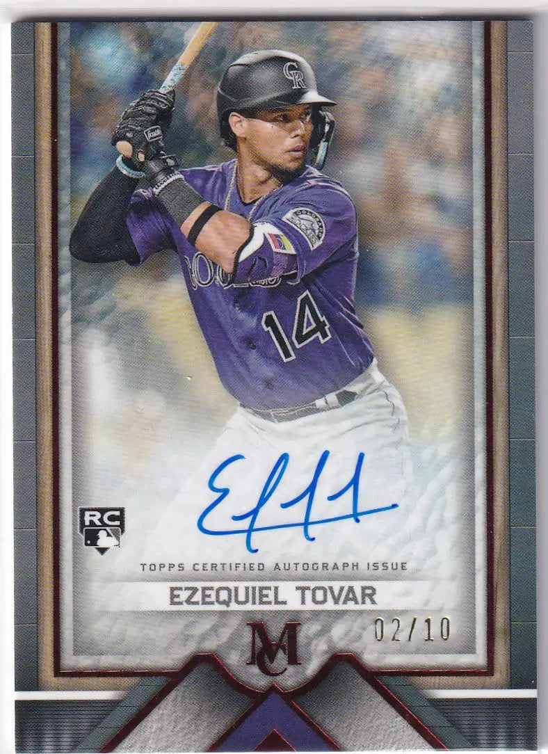 Baseball card of Ezequiel Tovar Colorado Rockies with Topps Museum Auto autograph