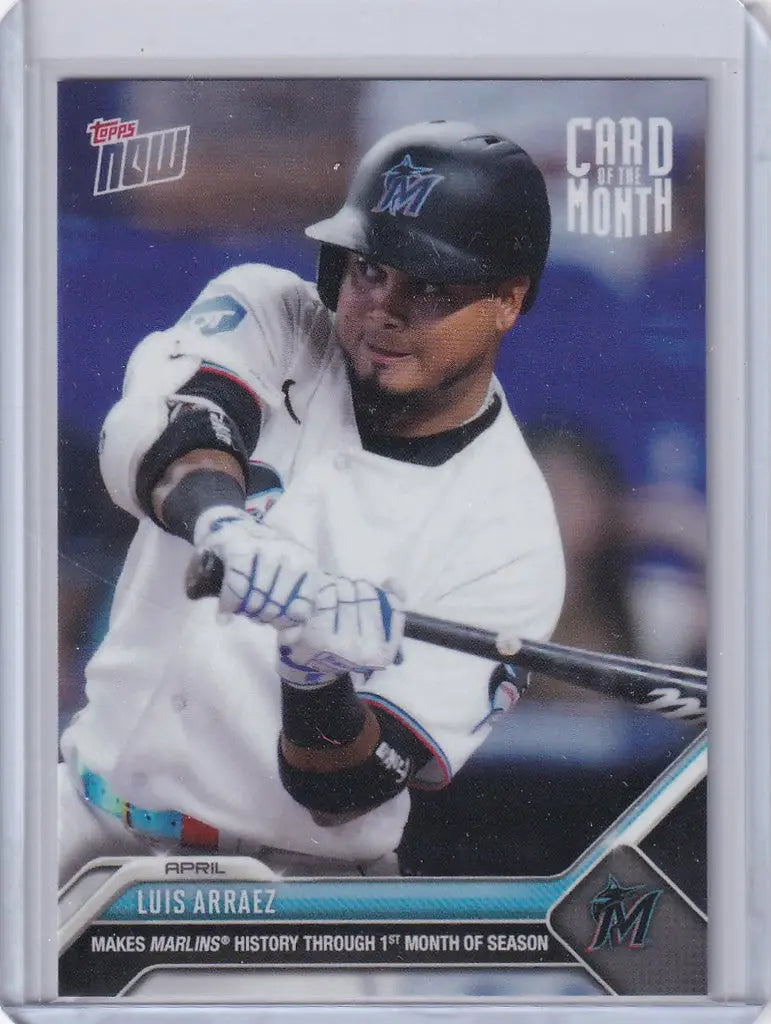 Baseball trading card of April Luis Arraez in Miami Marlins uniform at bat