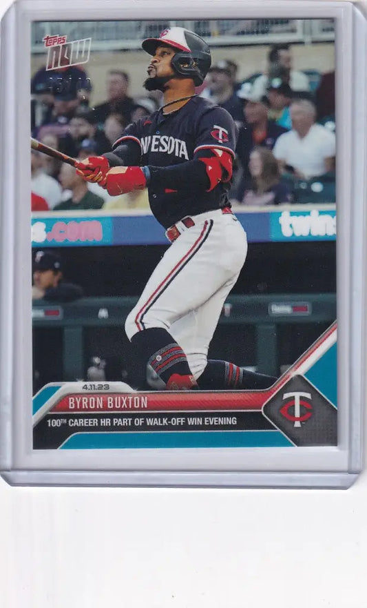 Baseball card of Byron Buxton Minnesota swinging for the Minnesota Twins