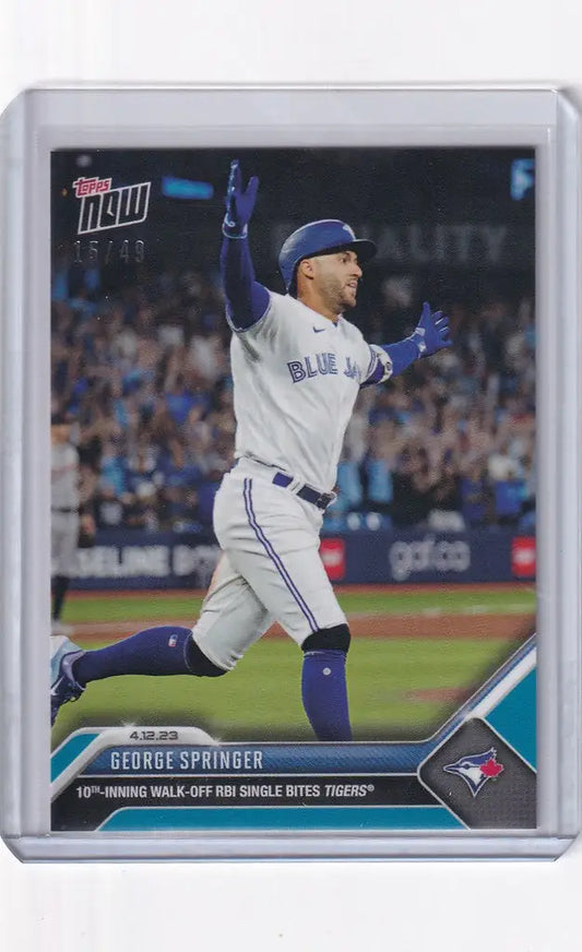 Baseball trading card of George Springer Toronto celebrating for Toronto Blue Jays