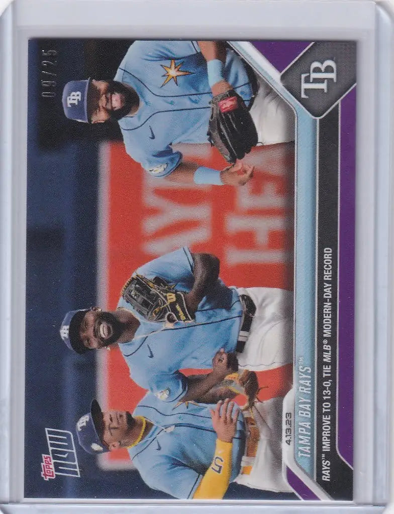 Baseball trading card of Tampa Bay Rays players in light blue uniforms for collectors