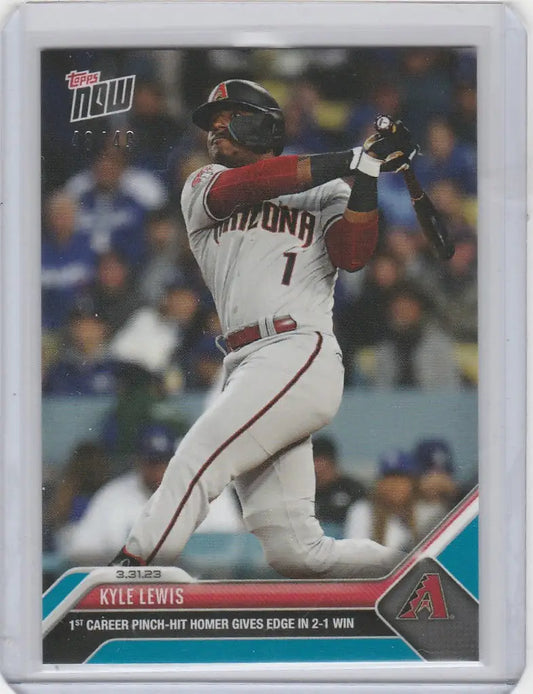 Baseball card of Kyle Lewis mid-swing for Arizona Diamondbacks pinch hit HR