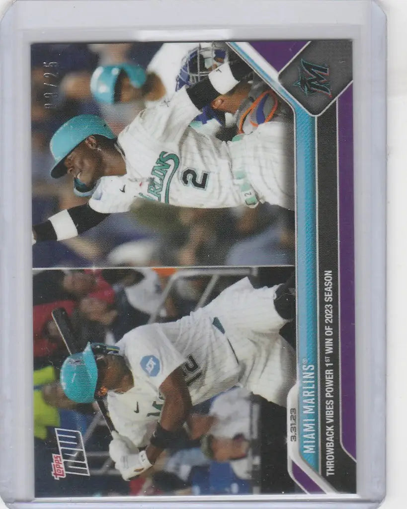 Baseball trading card of Miami Marlins throwback player in teal and white uniform