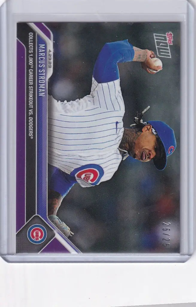 Baseball card of Marcus Stroman pitching for Chicago Cubs in 2023 TOPPS NOW Parallel