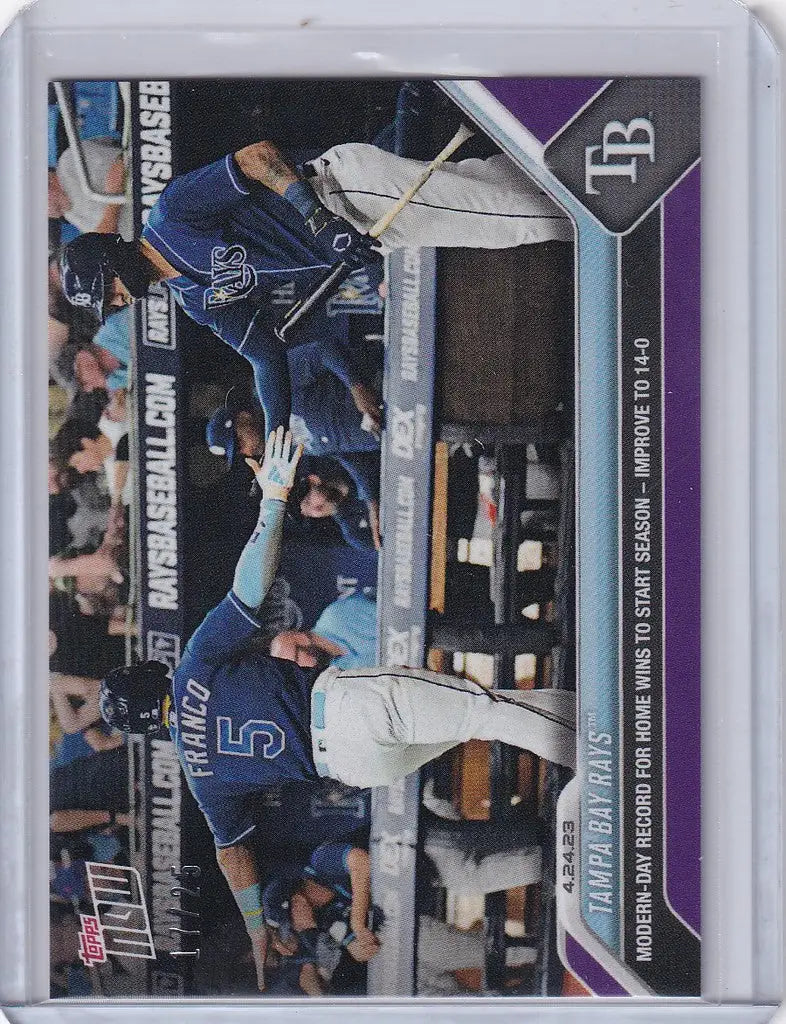 Baseball trading card of Tampa Bay Rays players celebrating in the dugout