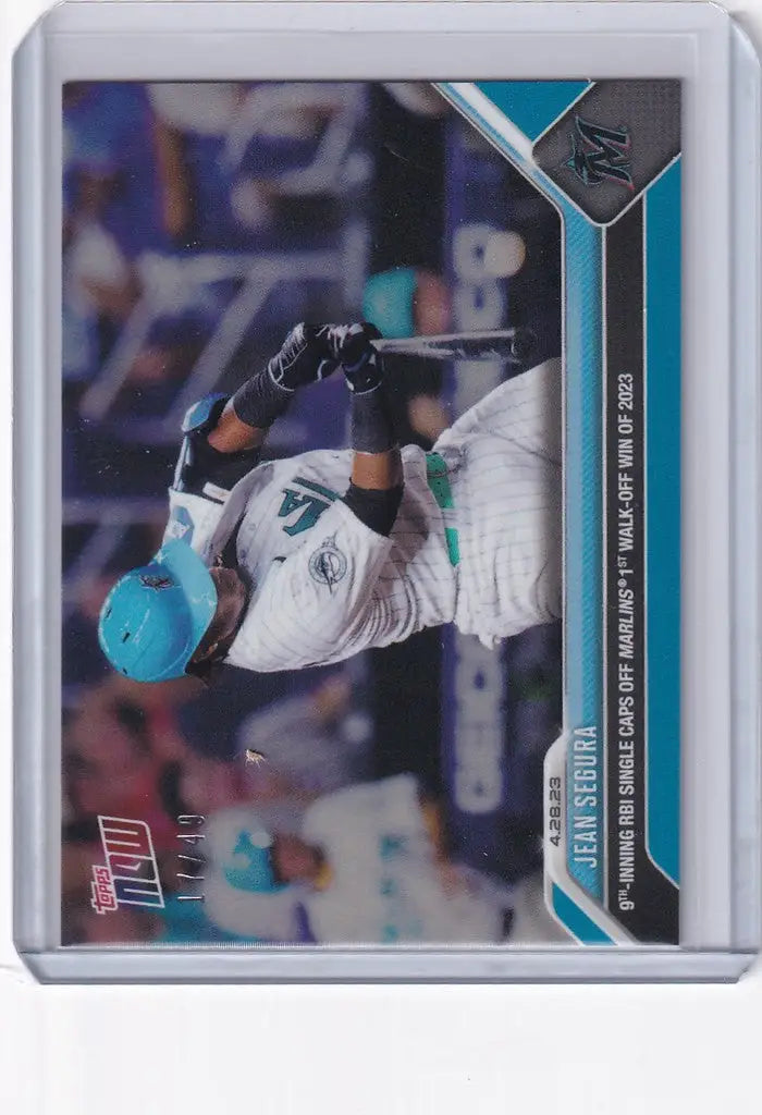 Baseball trading card of Jean Segura diving headfirst for the Miami Marlins