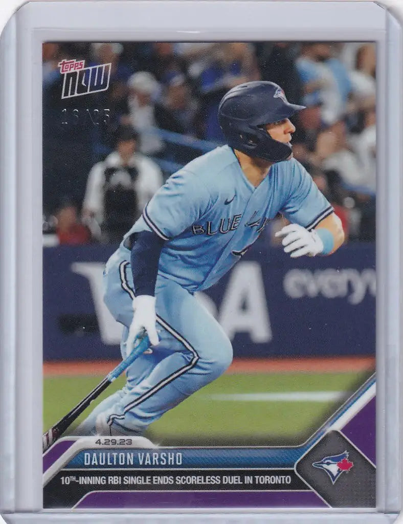 Baseball trading card of Daulton Varsho in Toronto Blue Jays light blue uniform