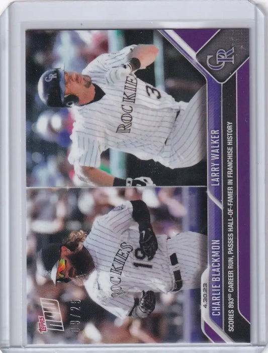 Baseball trading card of Charlie Blackmon Colorado Rockies pitcher in action shots