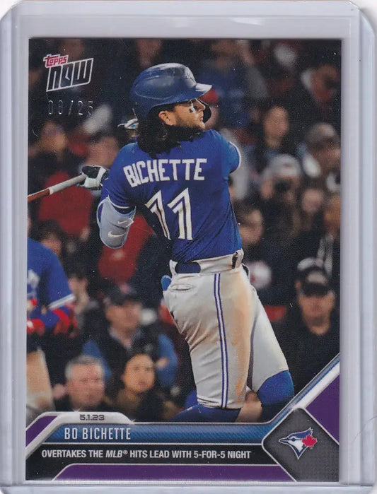 Baseball trading card of Bichette Toronto Blue Jays player jersey number 11 swinging bat