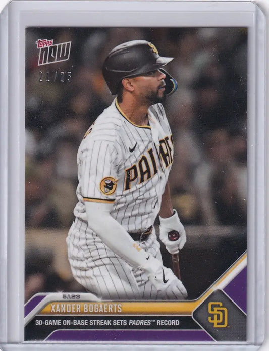 Baseball card of Xander Bogaerts San Diego Padres player at bat for 2023 TOPPS NOW