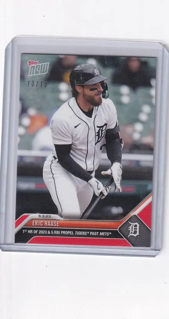 Baseball trading card of Eric Haase at bat for the Detroit Tigers 10/10 edition