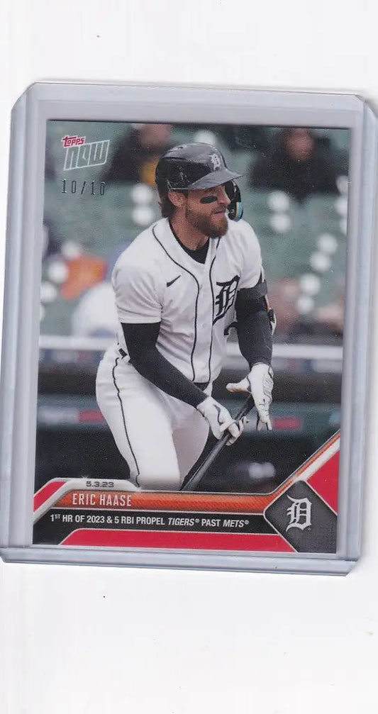 Baseball trading card of Eric Haase at bat for the Detroit Tigers 10/10 edition