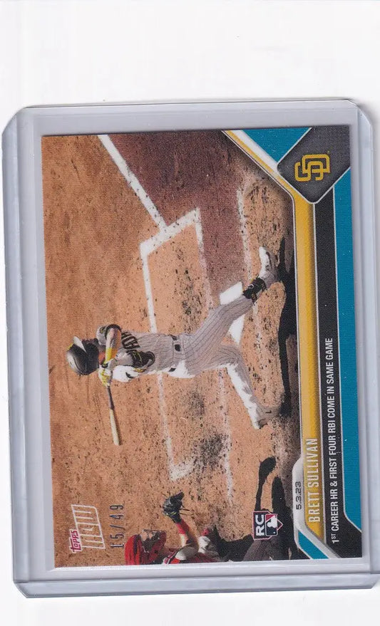 Baseball trading card of Brett Sullivan San Diego Padres pitcher mid-throw