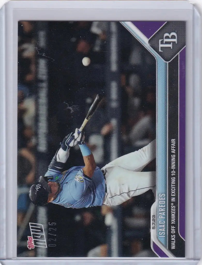 Baseball trading card of Isaac Paredes sliding into base for Tampa Bay Rays 2/25