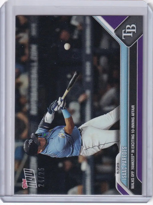 Baseball trading card of Isaac Paredes sliding into base for Tampa Bay Rays 2023 TOPPS NOW