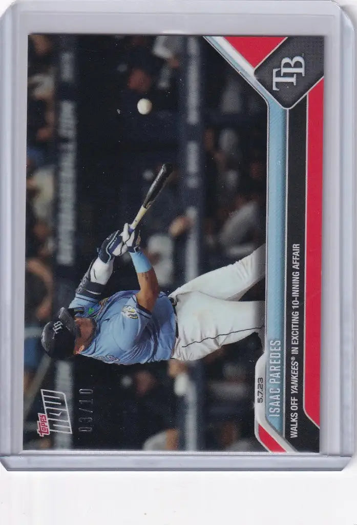 Baseball trading card of Isaac Paredes sliding into base for Tampa Bay Rays