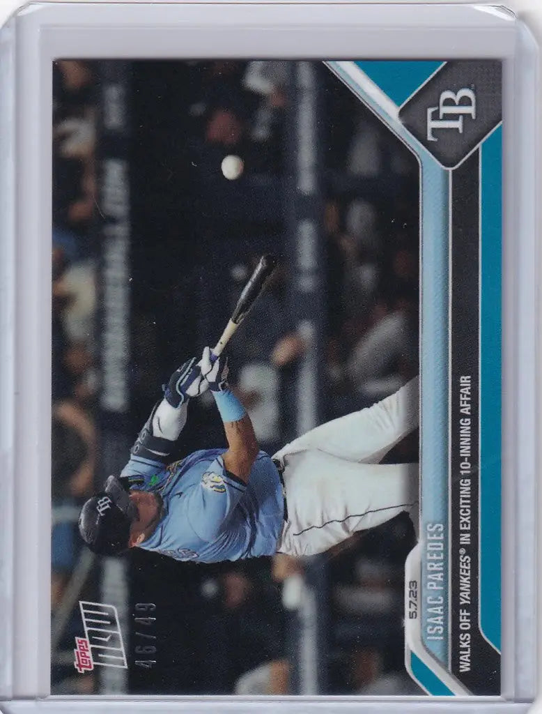 Baseball trading card of Isaac Paredes sliding into base for Tampa Bay Rays collectible