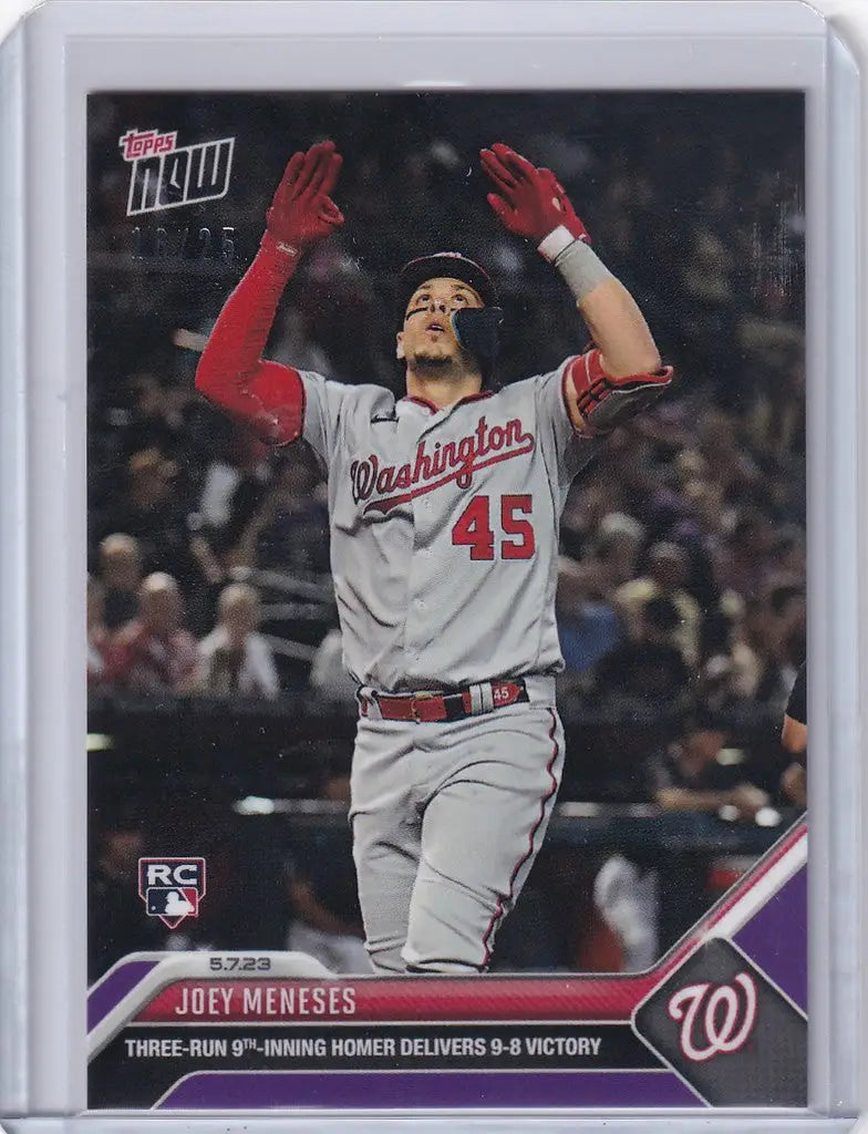 Baseball card of Joey Meneses celebrating a home run with the Washington Nationals