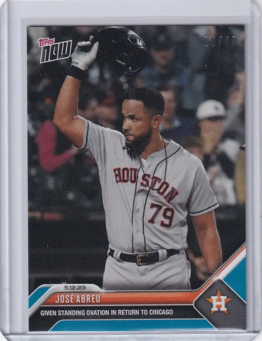 Jose Abreu Houston Astros baseball card raising cap in jersey number 79 from TOPPS NOW