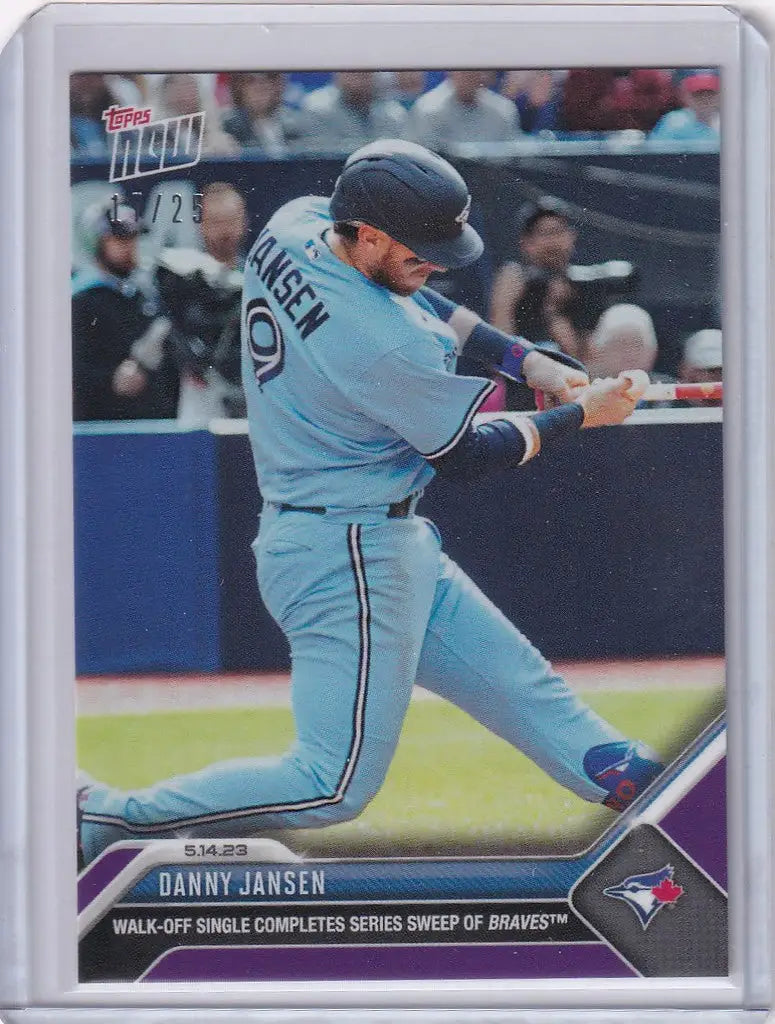 Baseball card of Danny Jansen mid-swing for the Toronto Blue Jays 17/25