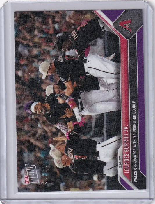 Baseball trading card of Lourdes Gurriel celebrating with Arizona Diamondbacks team at home plate