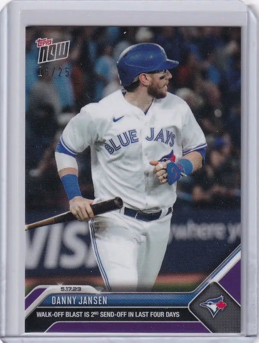 Baseball trading card of Danny Jansen Toronto Blue Jays at bat, 2023 Topps Now Parallel