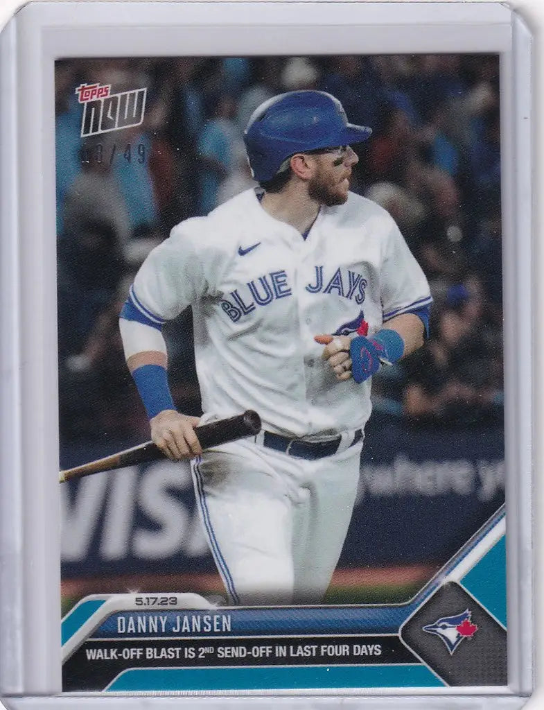 Baseball trading card of Danny Jansen, Toronto Blue Jays, at bat in 2023 TOPPS NOW