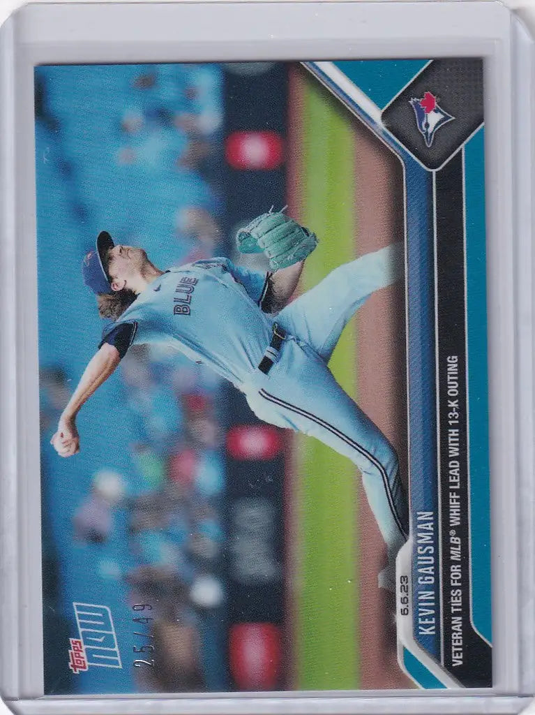 Baseball trading card of Kevin Gausman Toronto Blue Jays in mid-throw on the mound