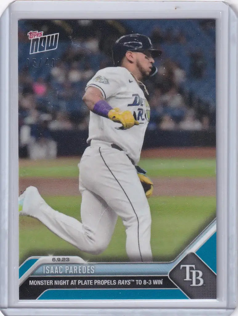 Isaac Paredes Tampa Bay Rays baseball trading card in mid-swing, 2023 Topps Now Parallel