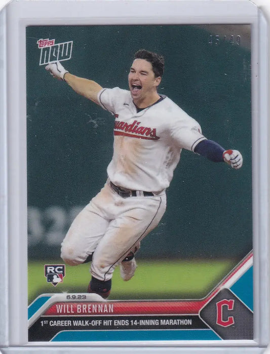 Baseball card of Brennan celebrating for Cleveland Guardians, TOPPS NOW PARALLEL #415