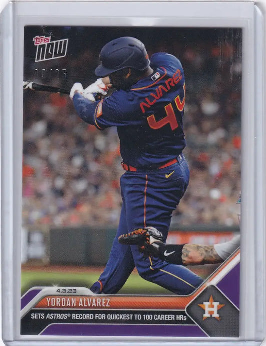 Baseball card of Yordan Alvarez swinging bat for Houston Astros in 2023 Topps Now Parallel