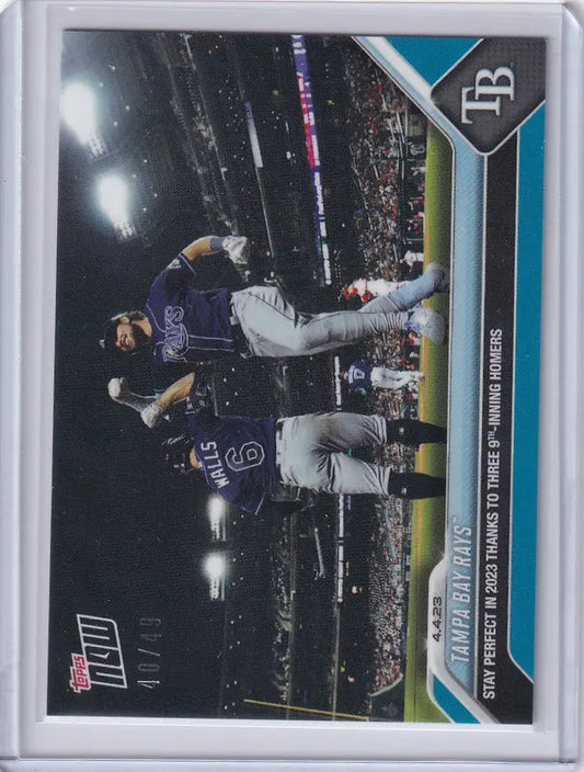 Baseball trading card of Tampa Bay Rays Stay Perfect play at home plate with sliding runner