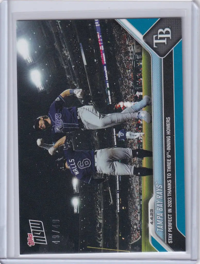 Baseball trading card of Tampa Bay Rays player sliding into base, showcasing Rays Stay Perfect