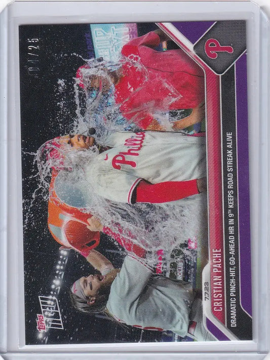 Baseball trading card of Cristian Pache being doused with water, Philadelphia Phillies