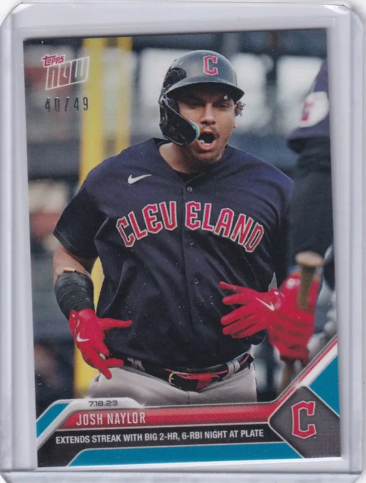 Baseball card of Josh Naylor in navy uniform for Cleveland Guardians 2023 Topps Now Parallel