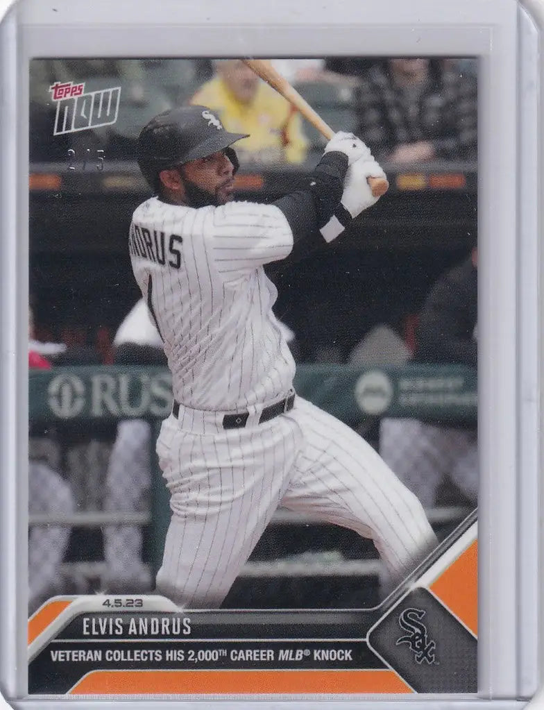 Baseball card of Elvis Andrus Chicago White Sox in batting stance from 2023 Topps Now